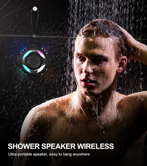 Waterproof Bluetooth Speaker IPX7, Portable Shower Speaker with Dynamic Lights and 24H Playtime