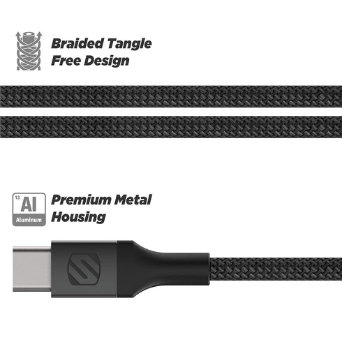 Scosche Ci4B8SG-SP Strikeline Mfi Certified Premium Charge & Sync Braided Cable for Lightning and USB-C Devices