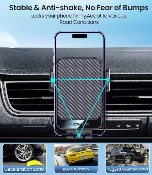 Wireless Car Charger, MOKPR 15W Fast Charging Auto-Clamping Mount for iPhone 15/14/13/12, Samsung S23/S22
