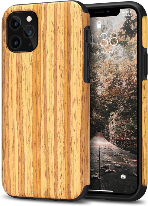 Tasikar Compatible with iPhone 11 Pro Case, Easy Grip Wood Grain Design (Teak)
