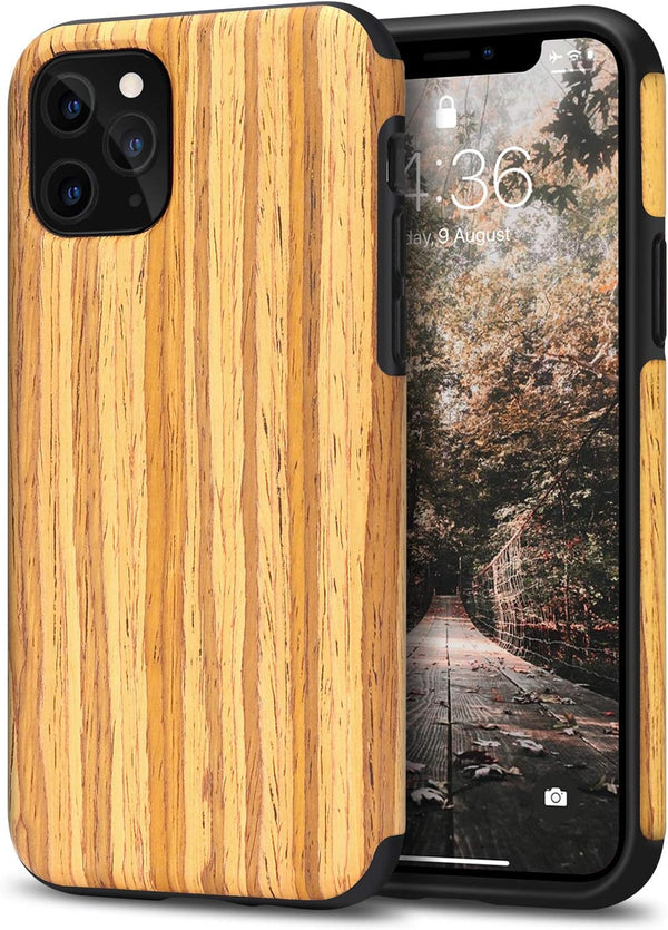 Tasikar Compatible with iPhone 11 Pro Case, Easy Grip Wood Grain Design (Teak)