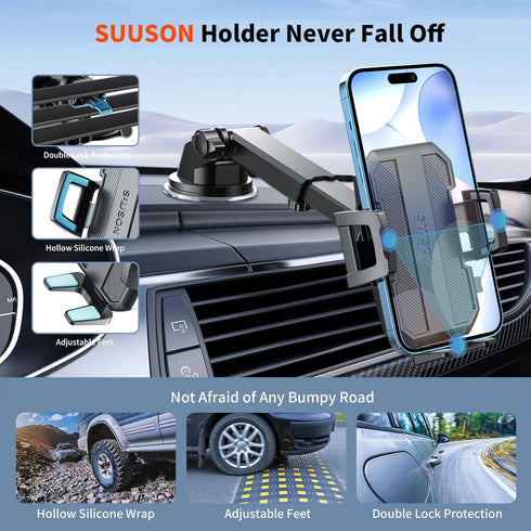 Upgraded 3-in-1 Car Phone Holder Mount, Powerful Suction for Dashboard, Air Vent, Windshield, for All Phones