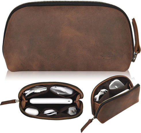 Leather Tech Pouch for Cables Chargers Phone | Tech Bag | Zipper