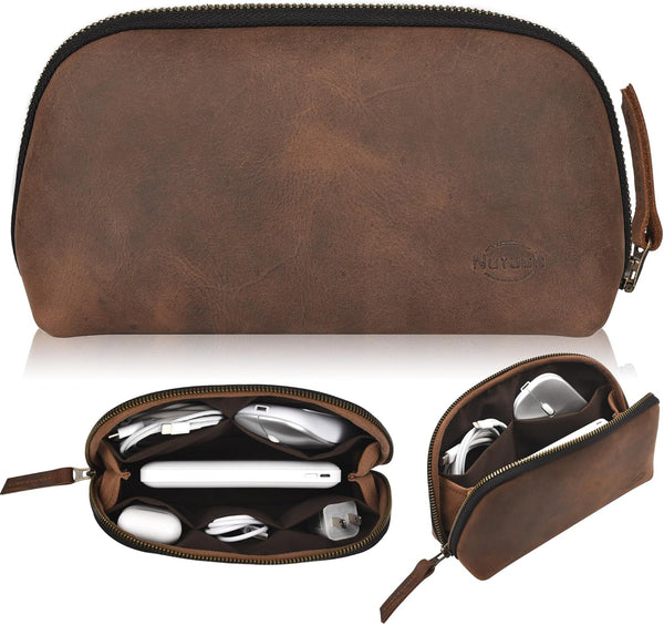 Leather Tech Pouch for Cables Chargers Phone | Tech Bag | Zipper