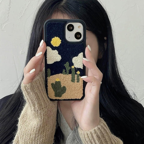 Tewwsdi Cute Cactus Plant Phone Case Compatible with iPhone 13 Cute Sun Cloud