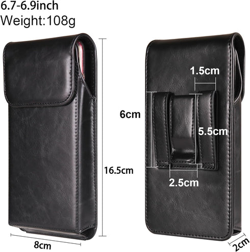 Premium Leather Phone Holster for iPhone 15, 14, 13, 12, 11, XR & Galaxy S24, S23, S22 - Black with Belt Clip.