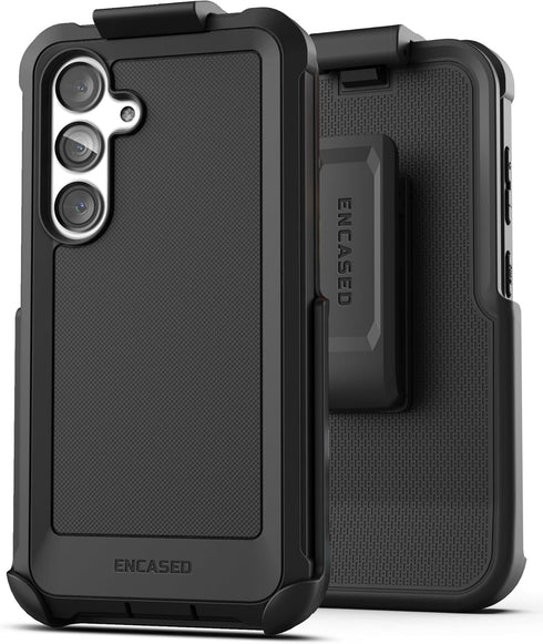 Samsung Galaxy S24 Plus Rugged Belt Case by Encased - Heavy Duty Cover with Holster Clip & Tempered Glass Protector.