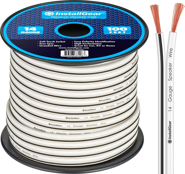 InstallGear 14 Gauge AWG Speaker Wire Cable, 100ft - White, Ideal for Outdoor and Automotive Use