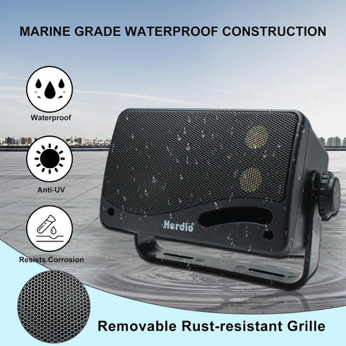 Herdio 3.5 Inch Passive Outdoor Speakers, 200W 3 Way Premium Mountable Wall Speakers, Black Pair