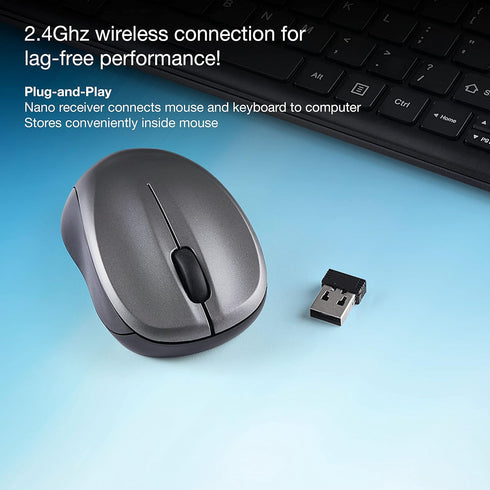 Verbatim Wireless Keyboard and Mouse Combo, Compact Silent 2.4GHz with USB Nano Receiver for Laptop, PC - Black