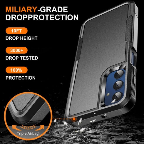 Ezanmull Samsung Galaxy A15 5G Case: Black, Shockproof, 15 FT Military Grade Drop Protection + Glass & Camera Lens