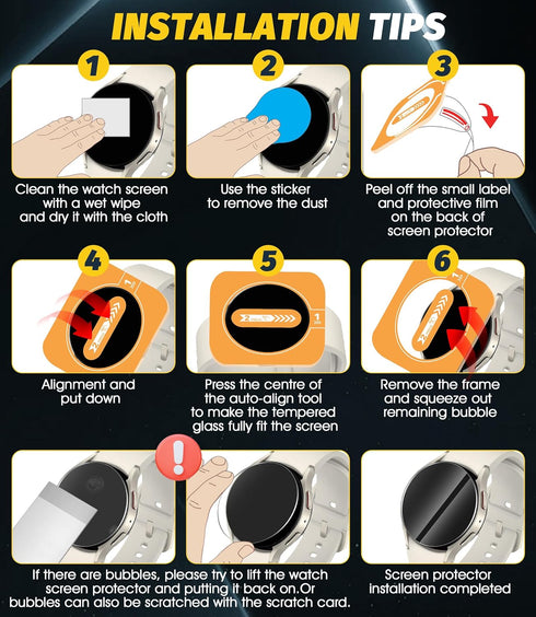 Orzero 3 Pack Tempered Glass Watch Screen Protector for Samsung Galaxy Watch 7 40mm, with Auto Alignment Tool 9H