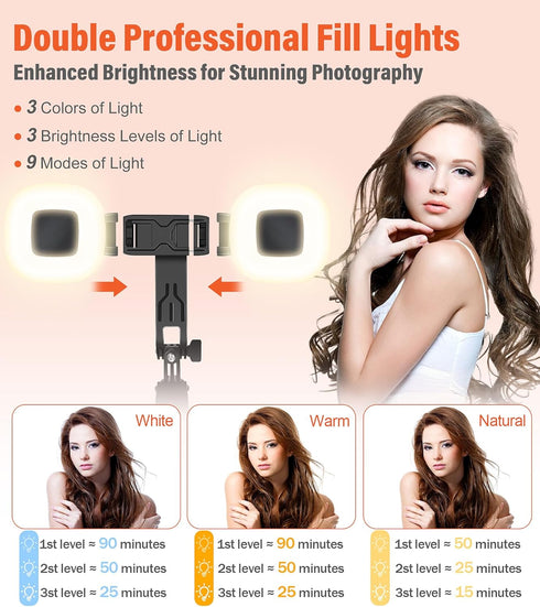 71 Inch Tall Selfie Stick Phone Tripod with Detachable Wireless Remote and 2 LED Lights for Recording, Video, Picture,