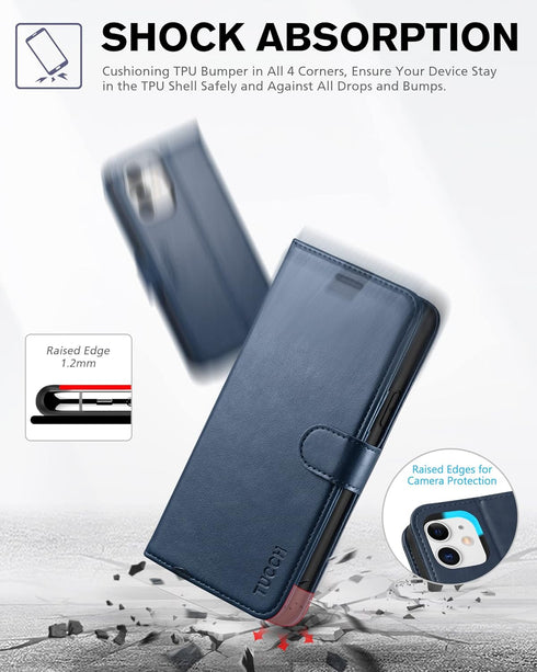 TUCCH Case Wallet for iPhone 11, PU Leather Flip Folio Case with Shockproof TPU Inner Shell, RFID Blocking, Dark Blue