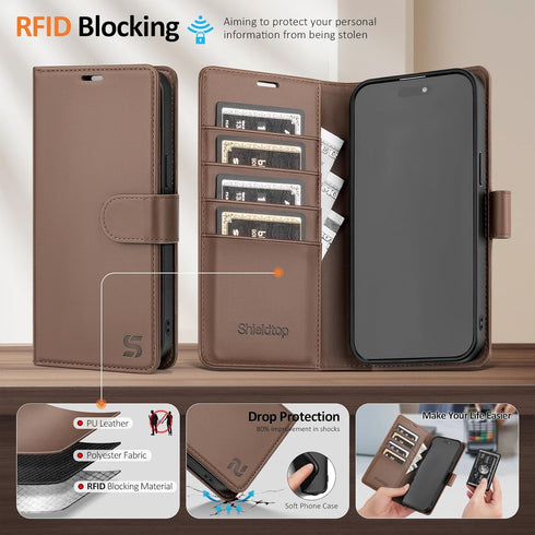 Shieldtop 2 1 11 11 6.1",Coffee Compatible Magsafe Magnetic in Detachable iPhone Wallet Case with Card Holder Credit