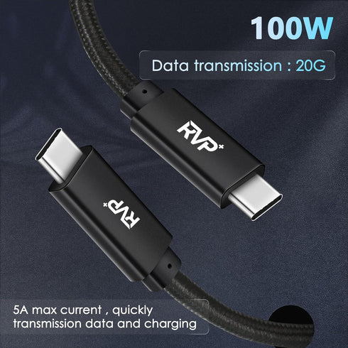 USB C to USB C Cable (2 Pack, 100W, 6FT), Nylon Braided 3.2 Gen 2 Fast Charging Cable - Black