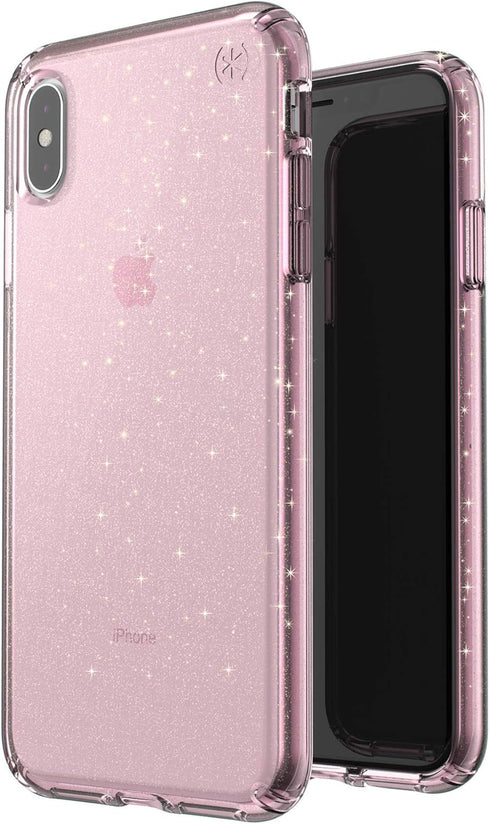 Speck Products Compatible Phone Case for Apple iPhone Xs Max, Presidio Clear + Glitter Case, Bella Pink with Gold