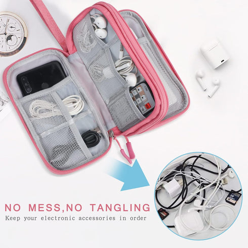 Skycase Large Travel Cable Organizer, Waterproof Electronics Accessories Carry Bag for USB Data Cables - Pink