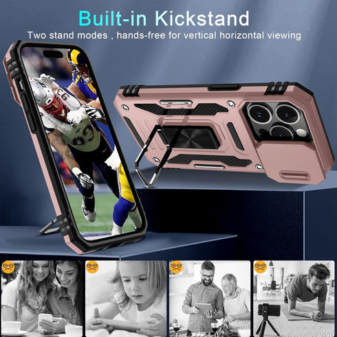DEERLAMN Military Grade Shockproof Protective Cover for iPhone 15 Pro Max with Slide Camera Cover + Screen Protector
