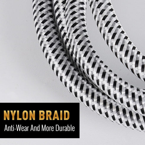 14 AWG Speaker Cable Wire, 6 Feet, Gold-Plated Banana Tip Plugs, Heavy Duty Nylon Braided, White