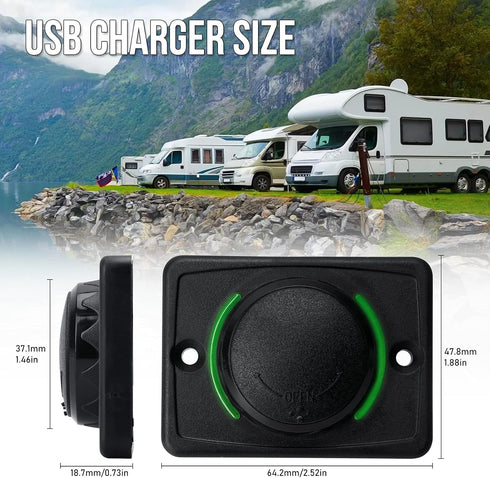 12V RV USB Charger, Quick Charger 3.0 Wall Mount USB Charging Station for Car Camper Boat Marine (Black A74)