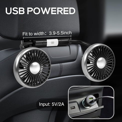 2025 3-Speed 360 Dealswin Car Fan for Backseat Kids, Upgraded Dual-Head Car Seat Fans with LED Lights, and Rotatable