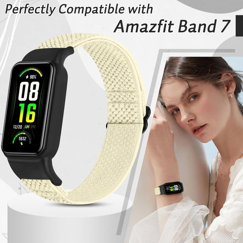 Solo Loop Elastic Nylon Bands Only Compatible with Amazfit Band 7 Straps,Soft Adjustable Stretchy Sport Replacement Strap for Amazfit Band 7 for Men Women
