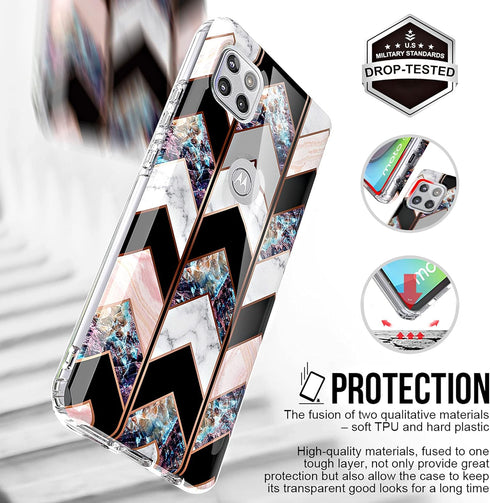 BAISRKE for Moto G 5G Case, Motorola One 5G Ace Shiny Rose Gold Wave Geometric Marble Shockproof Cover