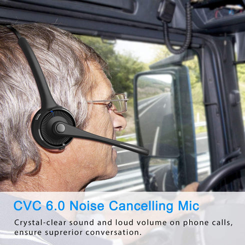 Bluetooth Headset V5.0 - Trucker Wireless Headset with Noise Cancelling Microphone & Charging Base for iPhone and