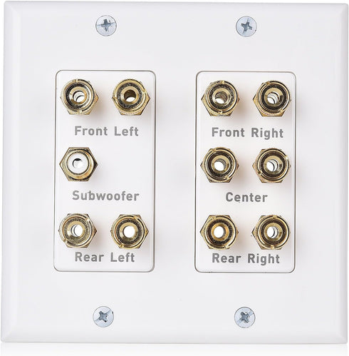 Cable Matters Double Gang 5.1 Speaker Wall Plate in White - Home Theater Wall Plate, Banana Plug