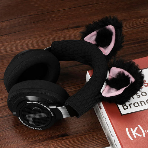 Geekria NOVA Knit Fabric Headband Cover + Cat Ears Attachment for Razer, SteelSeries, HyperX Headphones