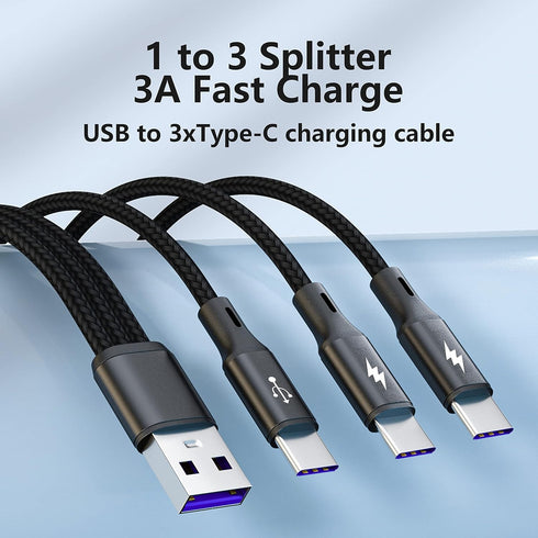 GELRHONR 3 in 1 USB C Splitter Cable, 5A Fast Charge, USB A Male to 3 Type-C, Nylon Braided, 0.65FT (0.2M)