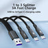 GELRHONR 3 in 1 USB C Splitter Cable, 5A Fast Charge, USB A Male to 3 Type-C, Nylon Braided, 0.65FT (0.2M)