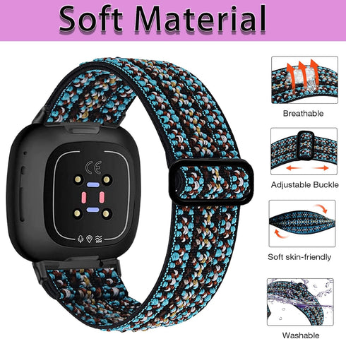 Elastic Bands for Fitbit Versa 4 & Sense 2, Adjustable Stretchy Straps Replacement for Versa 3 & Sense Bands