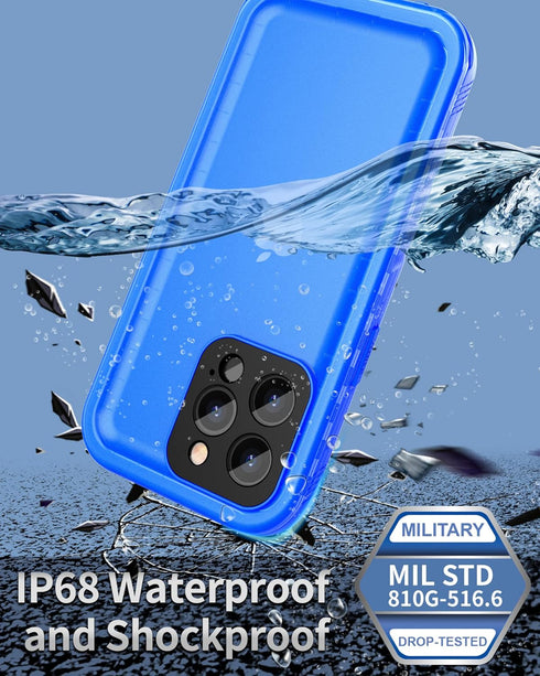 SPORTLINK iPhone 13 Pro Max Case - Waterproof, Shockproof, Full Body Dustproof with Built-in Screen Protector, Blue.