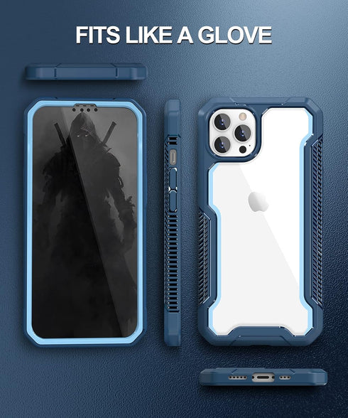 ANSHOW for iPhone 12/12 Pro Case, 360 Full Body Rugged Case with Built-in Screen Protector, Blue