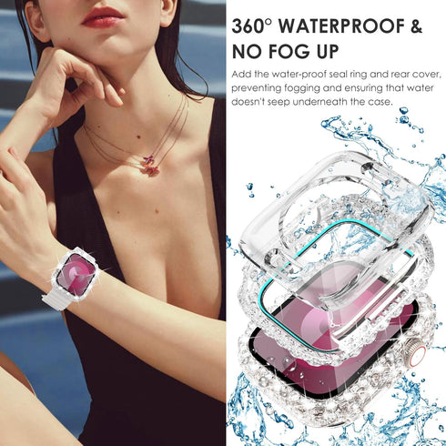 Surace 2 in 1 Waterproof Bling Case for Apple Watch Series 6 5 4 SE 44mm with Screen Protector, Lace Edge Diamond