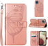 Flip Cover Phone Case for Galaxy A12, Rose Gold | Wallet, Butterfly Floral Embossed, Wrist Strap, Card Holder Slots,