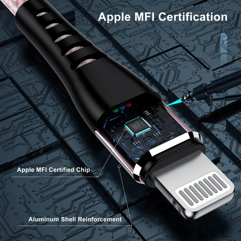 Essri for Phone Charger Cord 10 FT 3Pack,USB to Lighting Cable 10 Feet, Nylon Braided Long Charging Cable 10 Foot Compatible with iPhone 14/13/12/11/X/XS/XR/8/Pad Mini Air - Pink by Essri