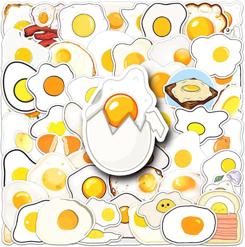 LYLSDSB 50 Pcs Fried Egg Stickers Waterproof Funny Cartoon Food Sticker for Skateboard