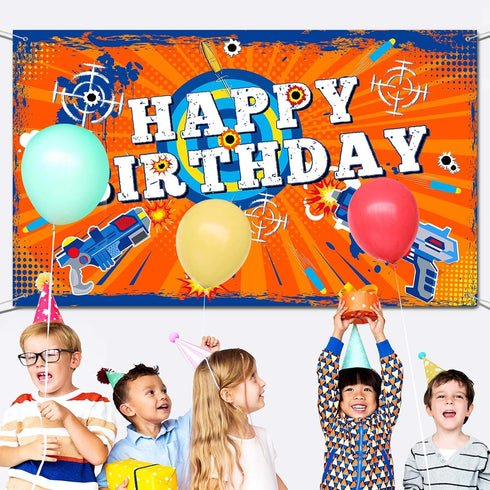 Dart Battle Happy Birthday Backdrop - Party Decorations Photo Background for Kids Boys Birthday Table