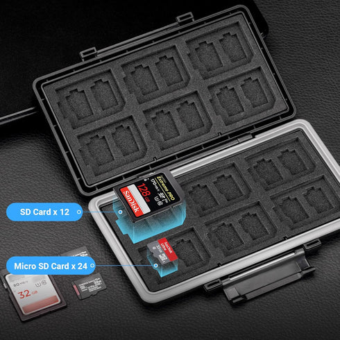 36 Slots Memory Card Case Water-Resistant Anti-Shock Memory Card Wallet for 24 Micro SD SDXC SDHC TF Cards and 12 SD SDXC SDHC Cards by JJC