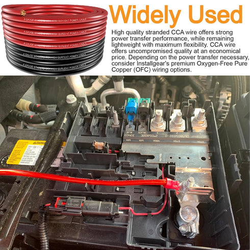 4 Gauge Wire (25ft Each - Black/Red) Copper Clad Aluminum CCA, 100A ANL Fuse Holder, 10pcs Lugs Terminal Connectors and