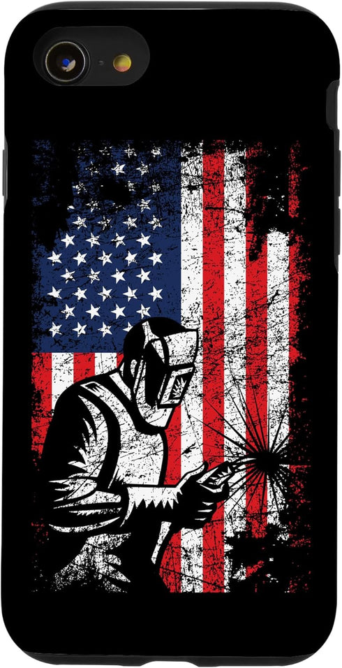 iPhone SE (2020) / 7 / 8 American Flag Patriotic Distressed Welding Case, Welder Gifts