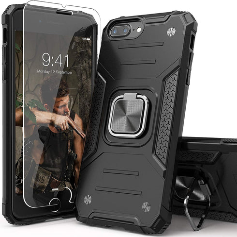 iPhone 8 Plus Case with Screen Protector, Shock Absorption Drop Test Cover with Car Mount Kickstand