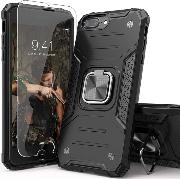 iPhone 8 Plus Case with Screen Protector, Shock Absorption Drop Test Cover with Car Mount Kickstand