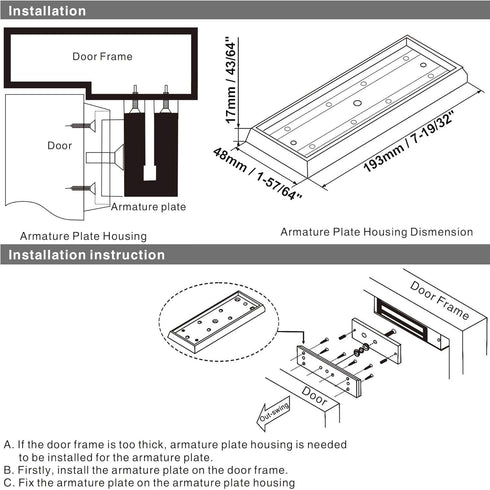UHPPOTE I Bracket Installation Groove of Armature Plate for 280KG 600Lbs Magnetic Lock