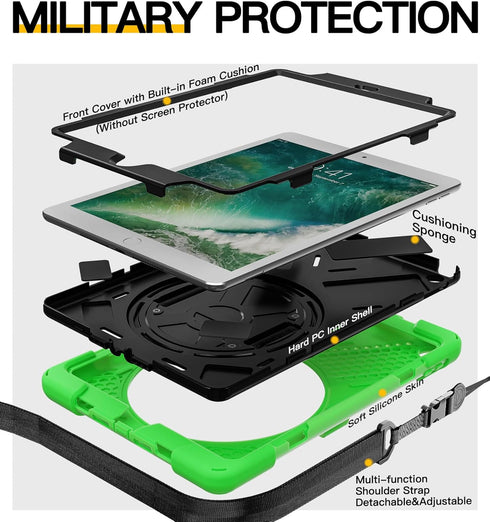 BRAECN Protective Shock-Proof Silicone Case for iPad 6th/5th Generation, Built-in Pencil Holder, 360 Degree Rotating