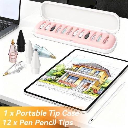 Blissleaf 12 Pack 2nd Gen/1st Sets Replacement Tips for Apple Pencil, Needle IpadPencil Nibs with Case, No Wear Out