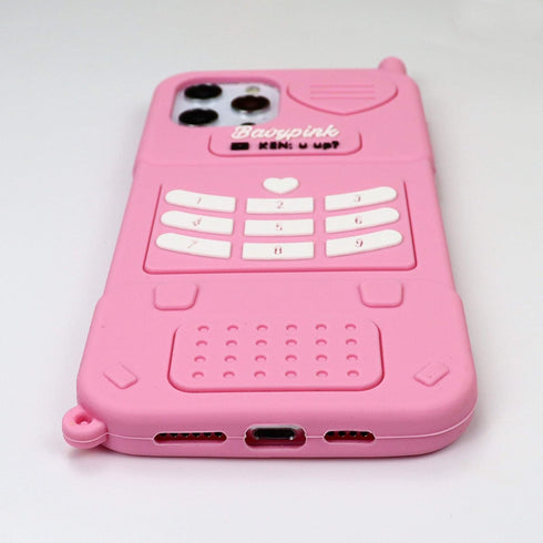 3D Cartoon Retro Love Heart Case for iPhone 12 Pro Max, Soft Silicone Rubber Cover, Pink